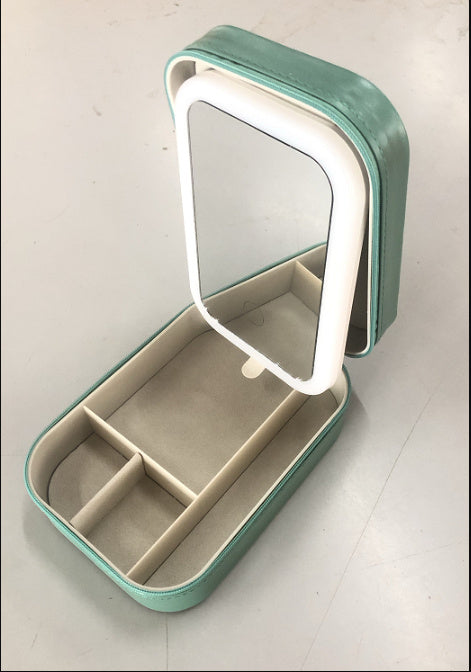 Portable Makeup Cosmetic Organizer With LED Light Mirror