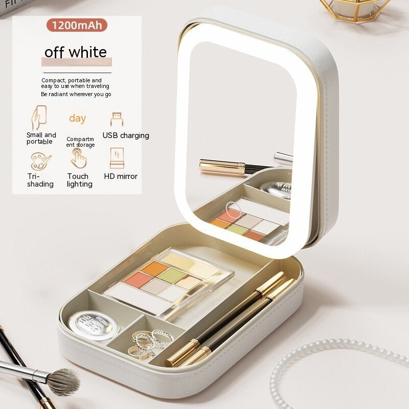 Portable Makeup Cosmetic Organizer With LED Light Mirror
