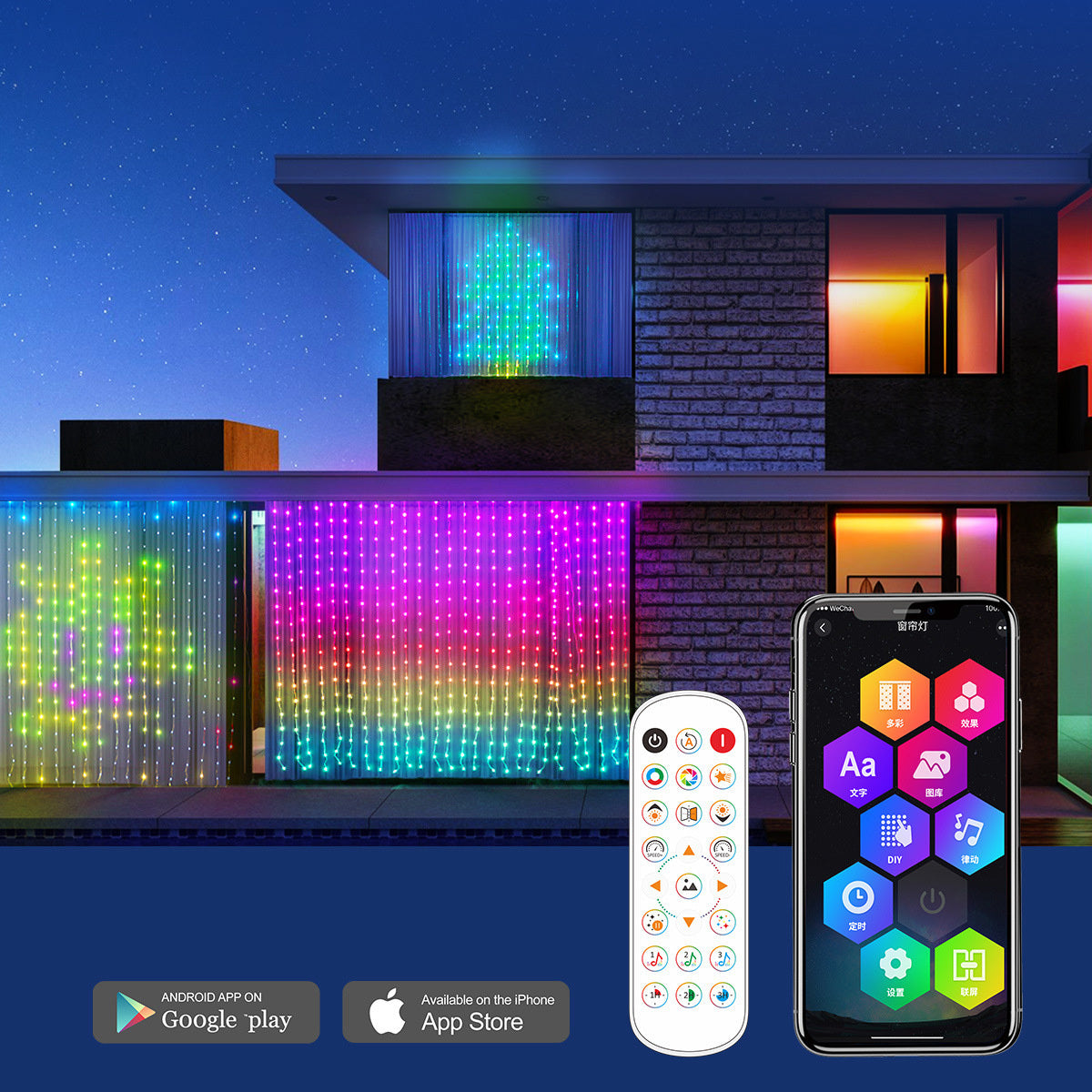 Smart LED RGB Curtain String Lights