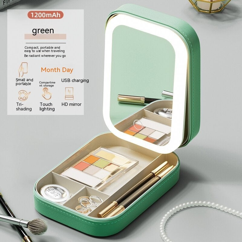 Portable Makeup Cosmetic Organizer With LED Light Mirror