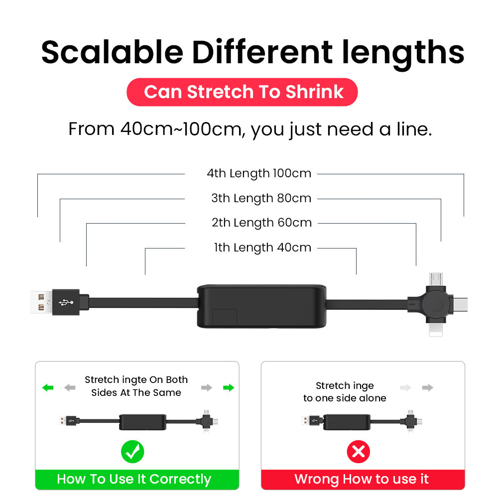4-In-1 Retractable USB Cable with Phone Stand