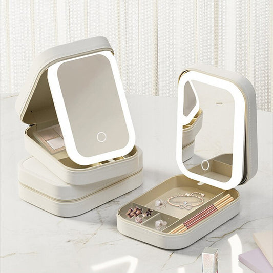 Portable Makeup Cosmetic Organizer With LED Light Mirror