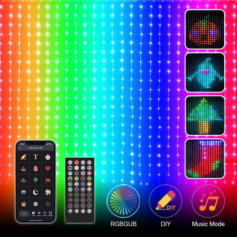 Smart LED RGB Curtain String Lights